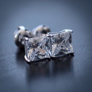 Iced Out Diamond Princess Cut Stud Earrings